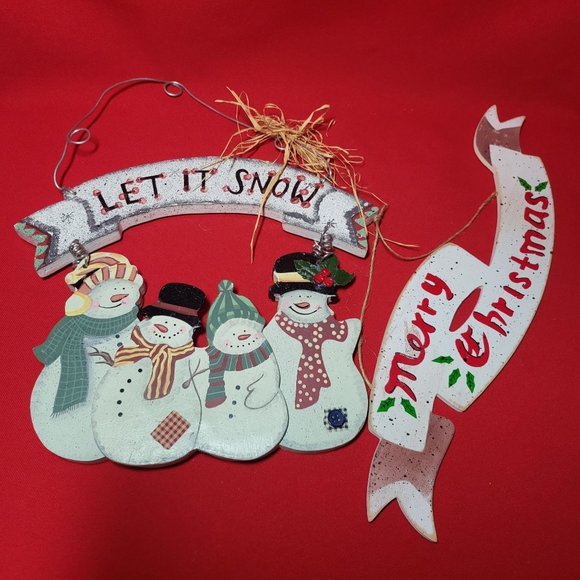 Christmas Signs Merry Christmas and Let it Snow Set of 2 - Picture 11 of 12